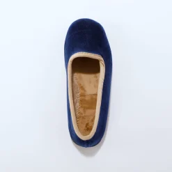 Sloffen|Sloffen<Blancheporte Pantoffels in velours, contrastbiesje marineblauw