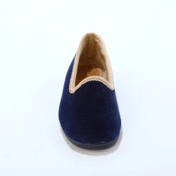 Sloffen|Sloffen<Blancheporte Pantoffels in velours, contrastbiesje marineblauw