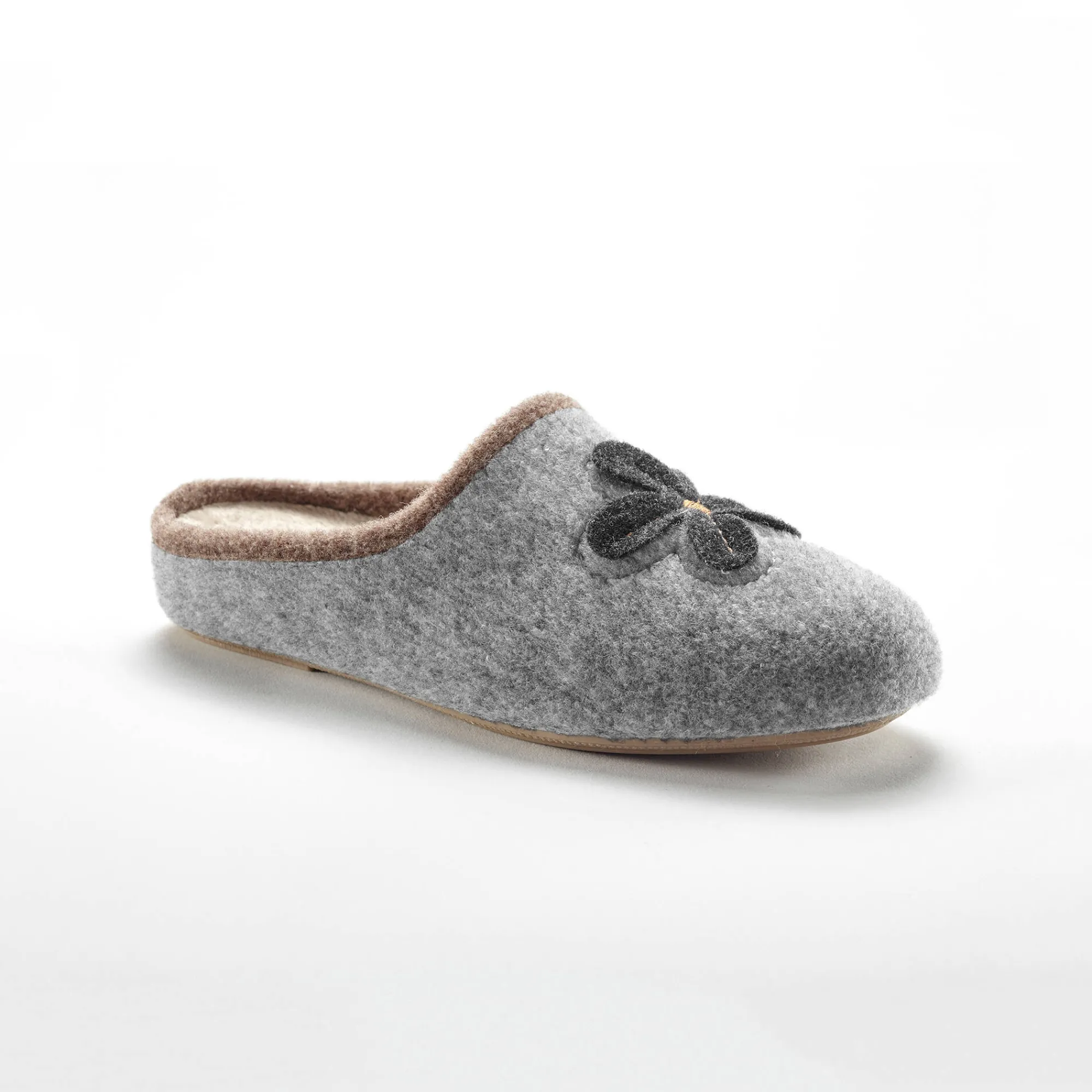 Sloffen|Sloffen<Blancheporte Pantoffels met opgelegde bloem - comfortabele breedte chiné grijs