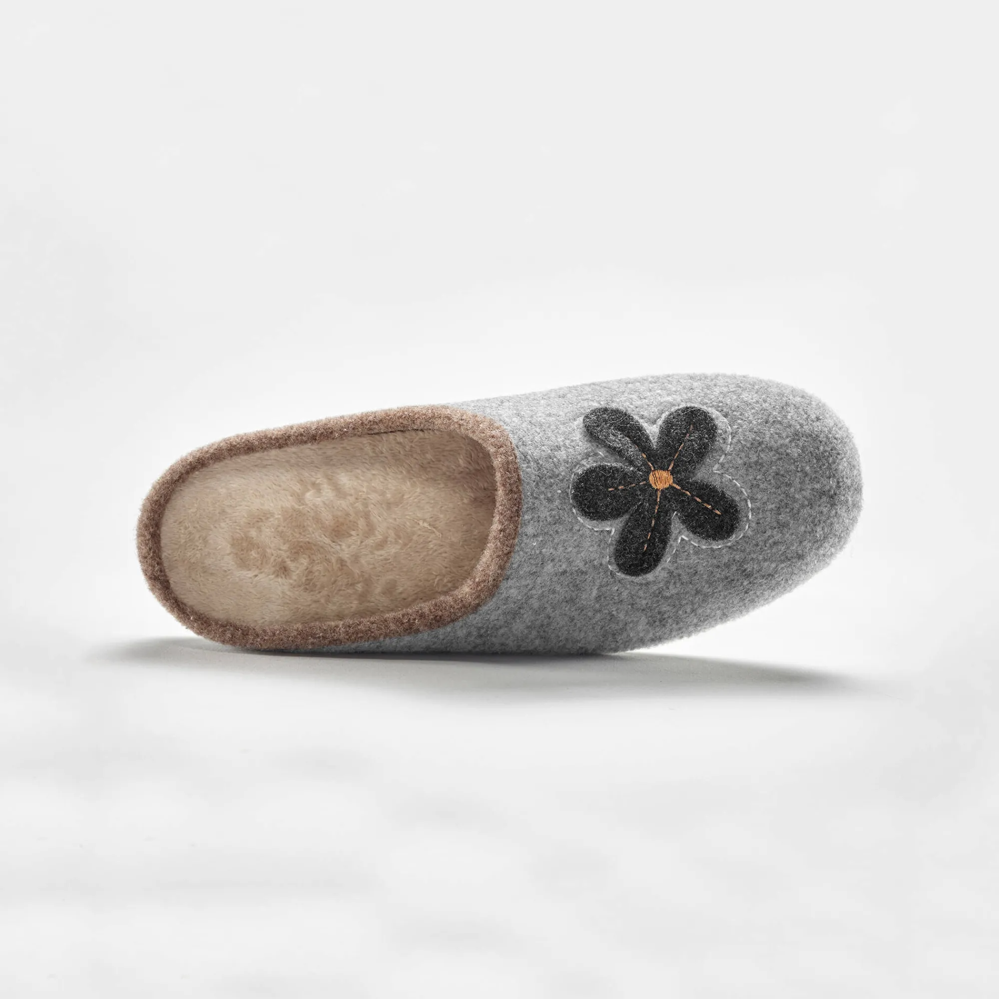 Sloffen|Sloffen<Blancheporte Pantoffels met opgelegde bloem - comfortabele breedte chiné grijs