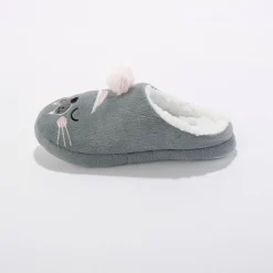 Sloffen|Sloffen<Blancheporte Pantoffels met pompon en zeeleeuwprint grijs