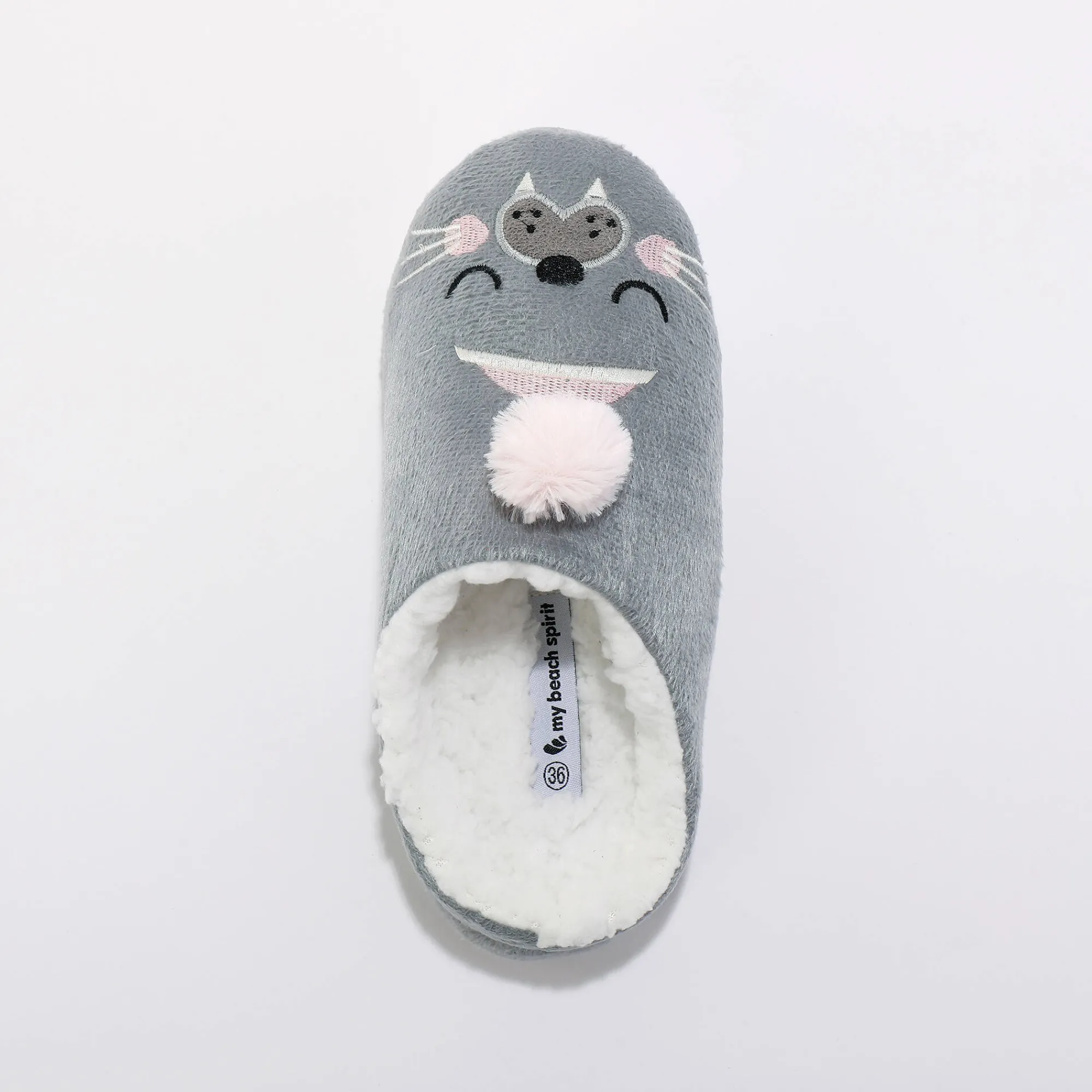 Sloffen|Sloffen<Blancheporte Pantoffels met pompon en zeeleeuwprint grijs