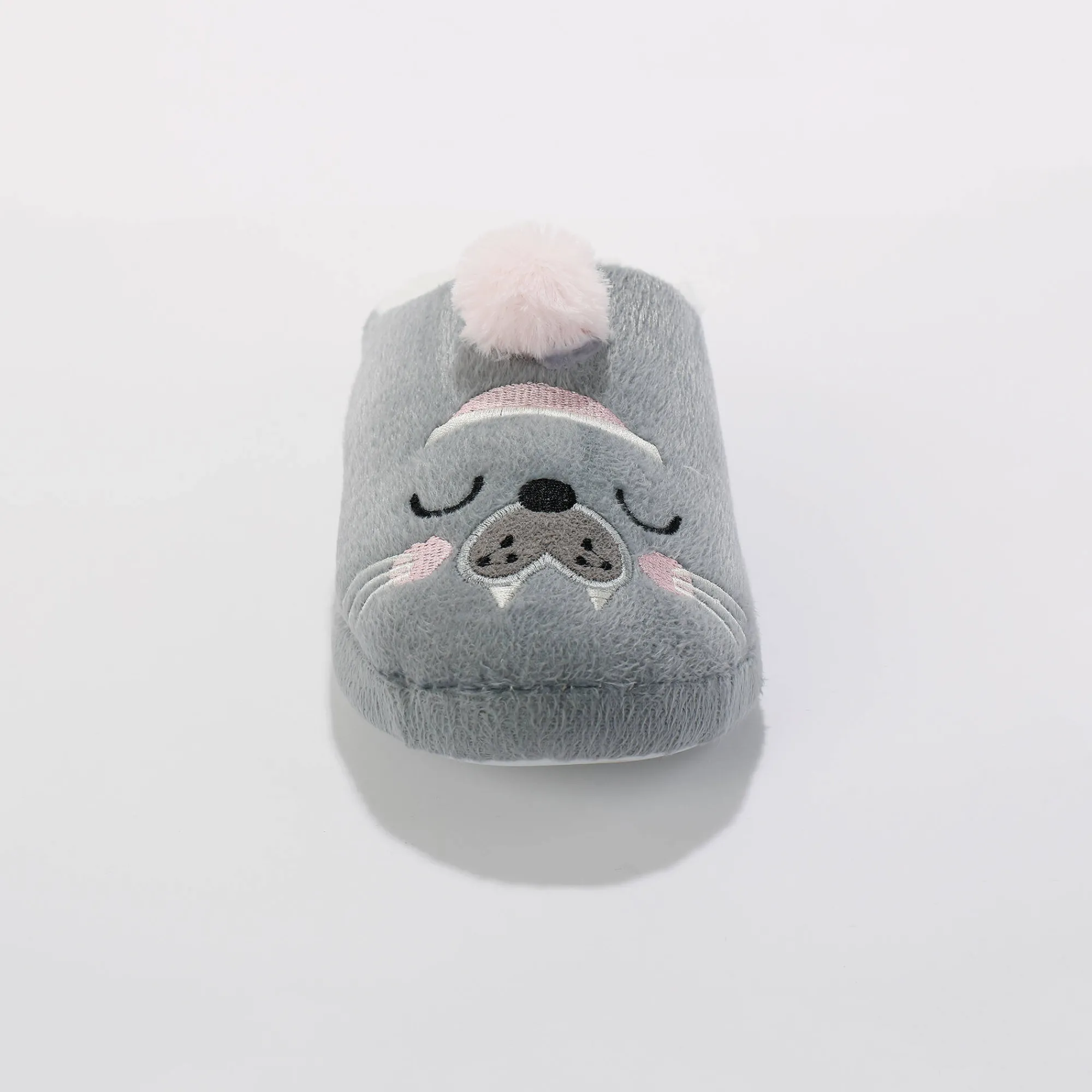 Sloffen|Sloffen<Blancheporte Pantoffels met pompon en zeeleeuwprint grijs