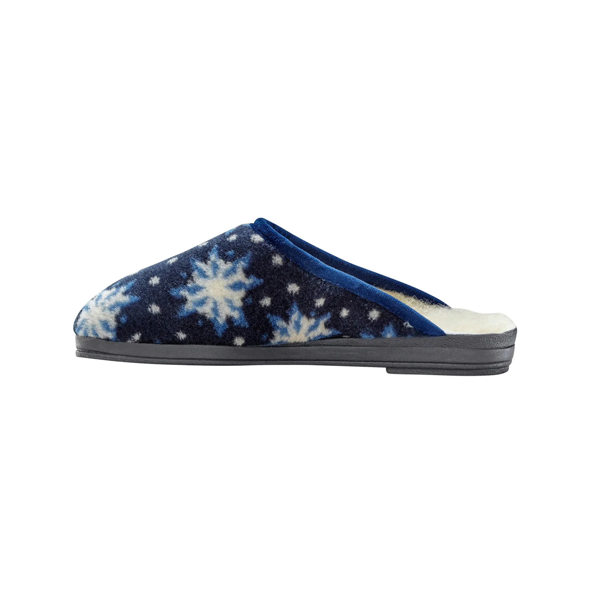 Sloffen|Sloffen<Blancheporte Pantoffels met sneeuwvlokkenmotief - wolvoering marine