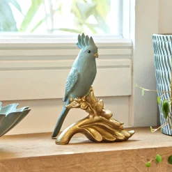 Decoratieartikel<Blancheporte Papegaai op goudkleurige bloem grijs/goudkleur