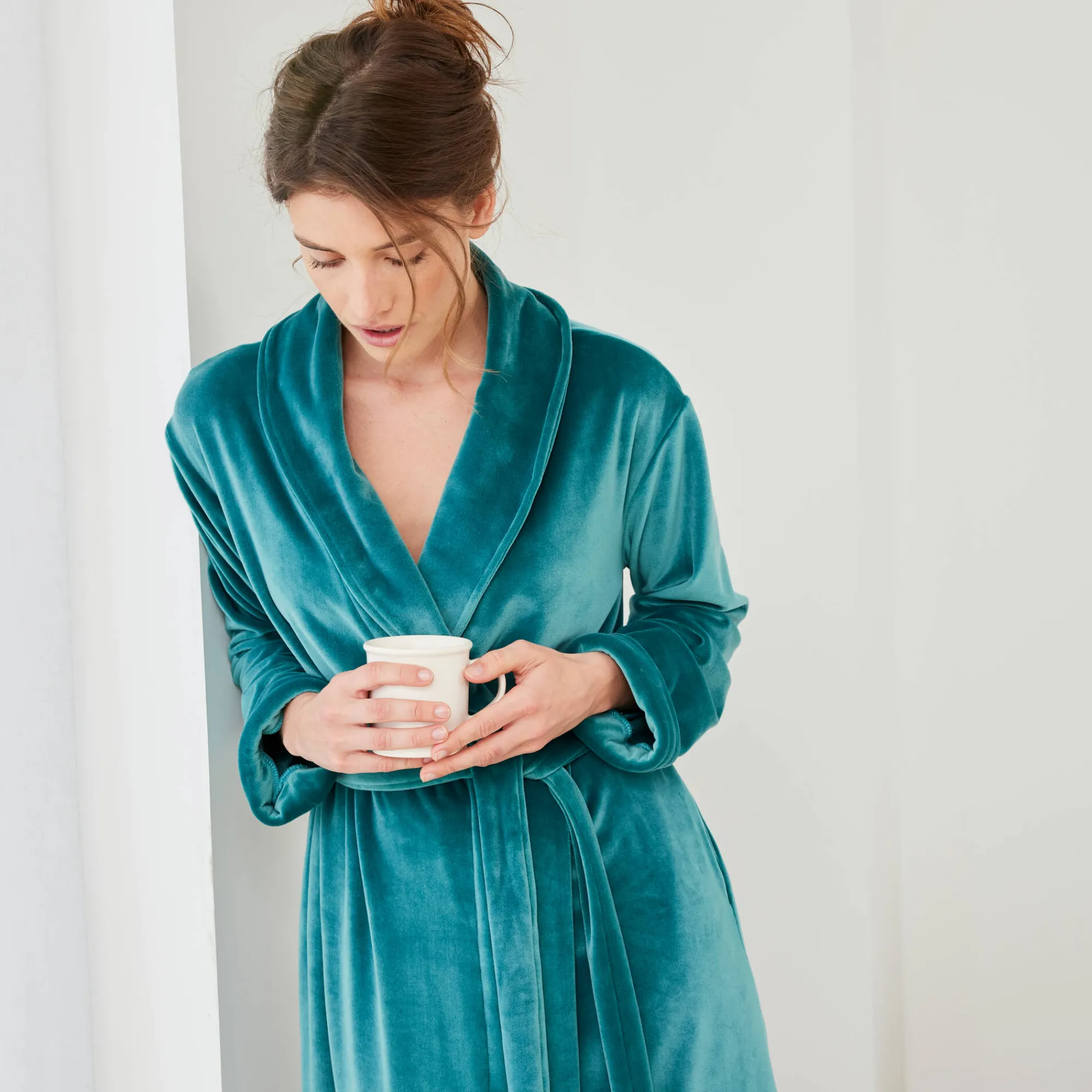 Peignoir En Kamerjas<Blancheporte Peignoir in effen velours celadon