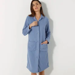 Peignoir En Kamerjas<Blancheporte Peignoir in fleece met knoopsluiting blauw