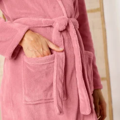Peignoir En Kamerjas<Blancheporte Peignoir in fleece met pluchetouch - 115 cm lang, lange mouwen poederroze