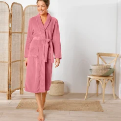 Peignoir En Kamerjas<Blancheporte Peignoir in fleece met pluchetouch - 115 cm lang, lange mouwen poederroze