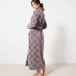 Peignoir En Kamerjas<Blancheporte Peignoir in fleece met pluchetouch - 130 cm lang, lange mouwen grijs / roze