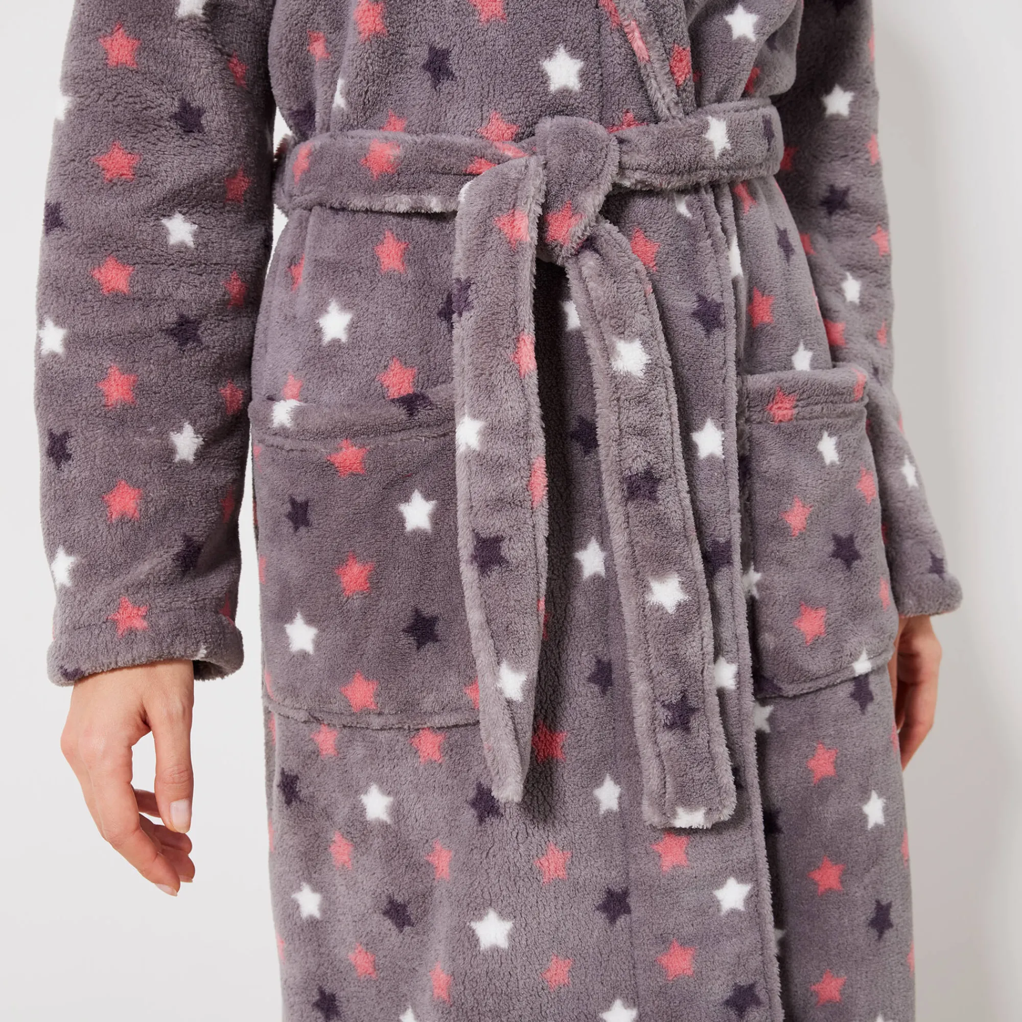 Peignoir En Kamerjas<Blancheporte Peignoir in fleece met pluchetouch - 130 cm lang, lange mouwen grijs / roze