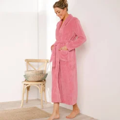Peignoir En Kamerjas<Blancheporte Peignoir in fleece met pluchetouch - 130 cm lang, lange mouwen poederroze