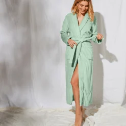 Peignoir En Kamerjas<Blancheporte Peignoir in fleece met pluchetouch - 130 cm lang, lange mouwen linde