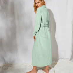 Peignoir En Kamerjas<Blancheporte Peignoir in fleece met pluchetouch - 130 cm lang, lange mouwen linde