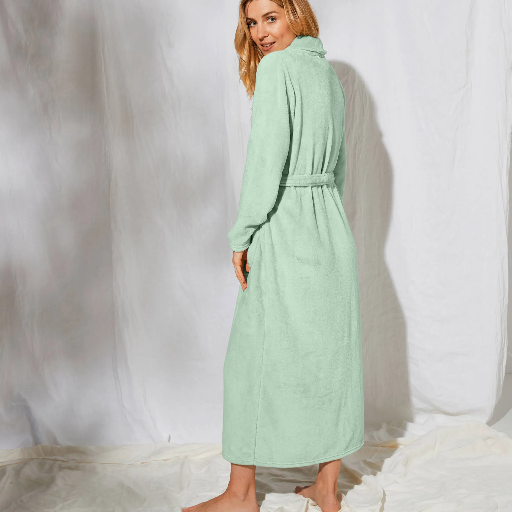 Peignoir En Kamerjas<Blancheporte Peignoir in fleece met pluchetouch - 130 cm lang, lange mouwen linde
