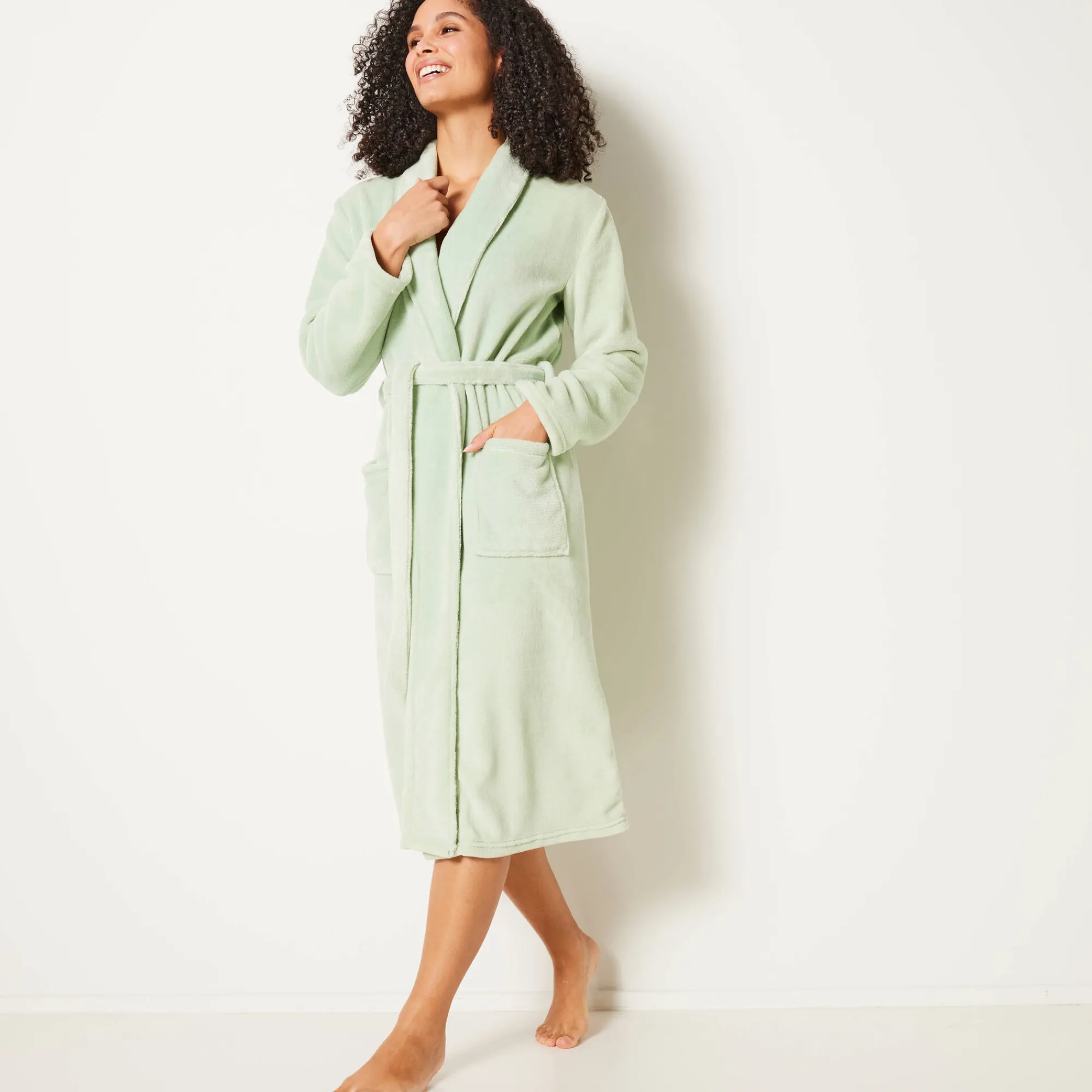 Peignoir En Kamerjas<Blancheporte Peignoir in fleece met pluchetouch - 115 cm lang, lange mouwen linde