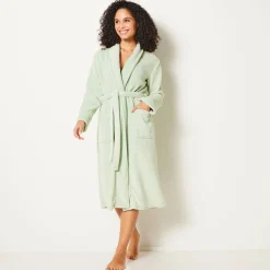 Peignoir En Kamerjas<Blancheporte Peignoir in fleece met pluchetouch - 115 cm lang, lange mouwen linde
