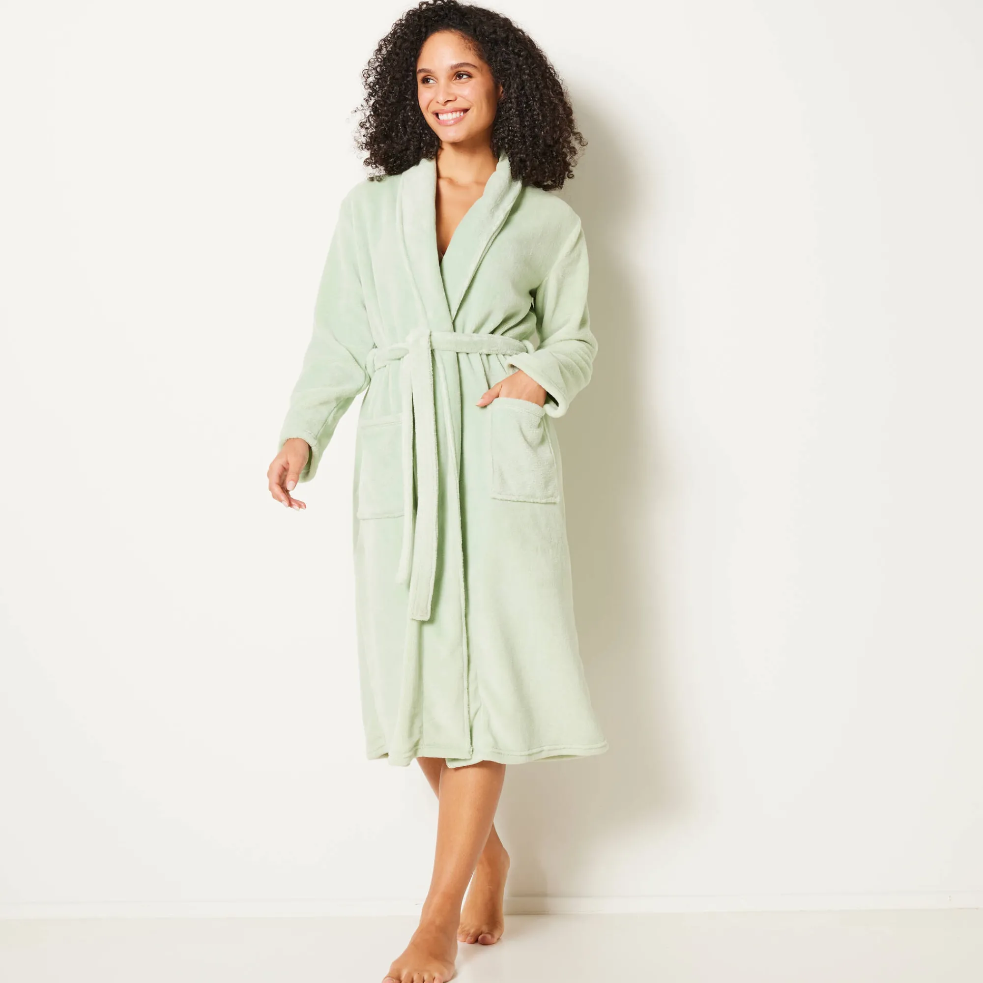 Peignoir En Kamerjas<Blancheporte Peignoir in fleece met pluchetouch - 115 cm lang, lange mouwen linde