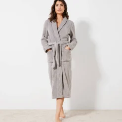 Peignoir En Kamerjas<Blancheporte Peignoir in fleece met pluchetouch - 115 cm lang, lange mouwen grijs