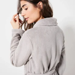 Peignoir En Kamerjas<Blancheporte Peignoir in fleece met pluchetouch - 115 cm lang, lange mouwen grijs