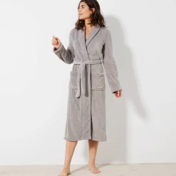 Peignoir En Kamerjas<Blancheporte Peignoir in fleece met pluchetouch - 115 cm lang, lange mouwen grijs