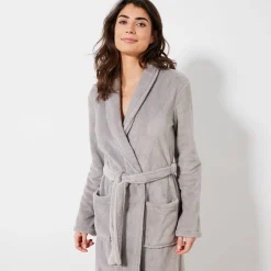 Peignoir En Kamerjas<Blancheporte Peignoir in fleece met pluchetouch - 115 cm lang, lange mouwen grijs