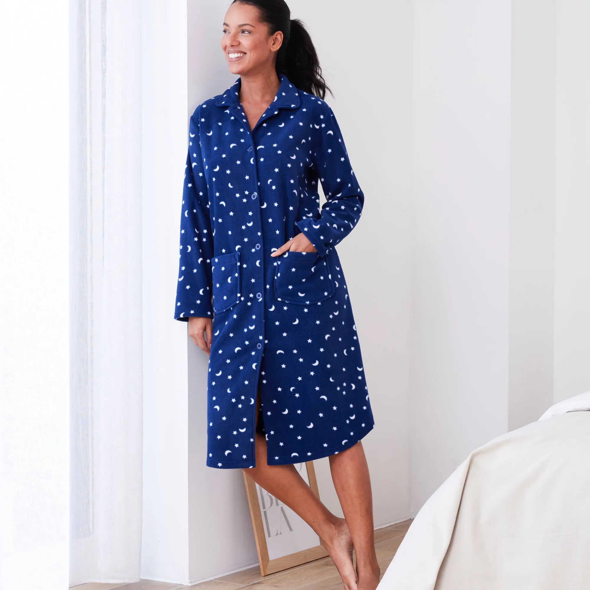 Peignoir En Kamerjas<Blancheporte Peignoir in fleece met sterrenprint marine