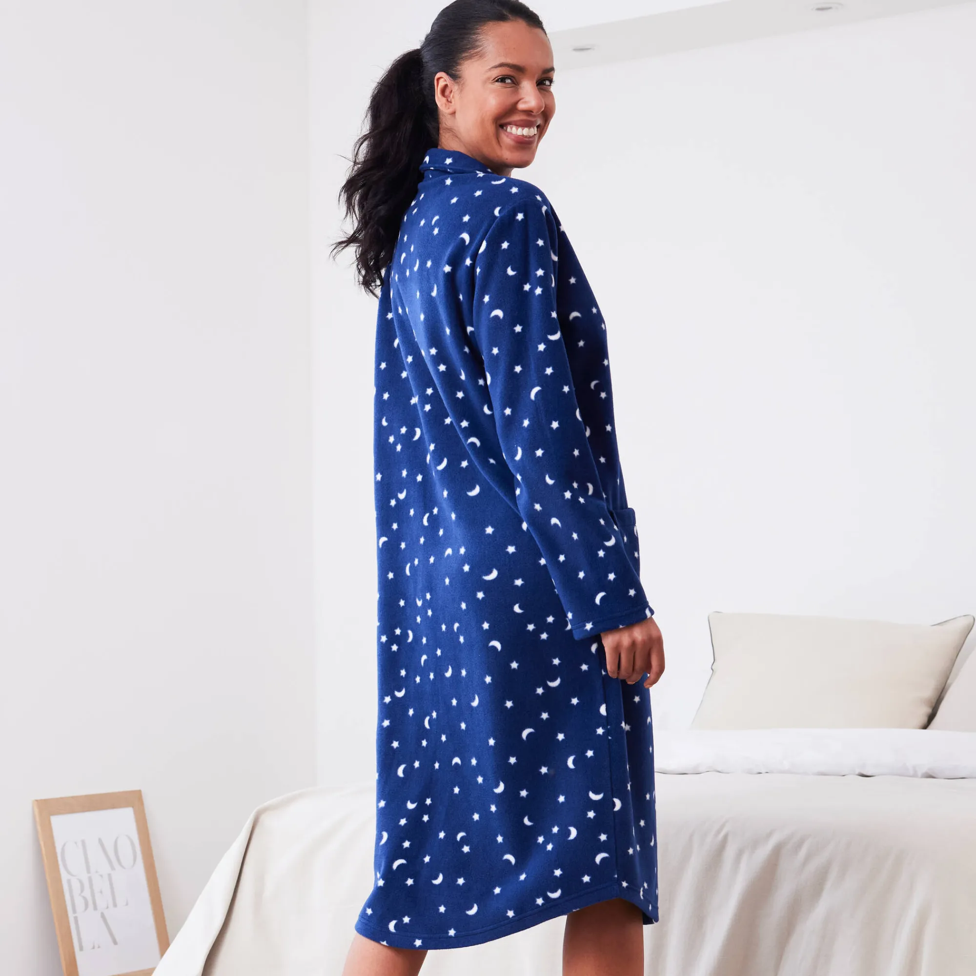 Peignoir En Kamerjas<Blancheporte Peignoir in fleece met sterrenprint marine