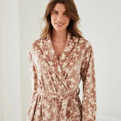 Peignoir En Kamerjas<Blancheporte Peignoir in velours met bloemenprint taupe