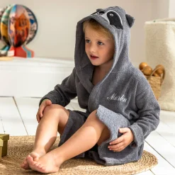 Badjas|Handdoek En Badlaken Kids<Colombine des petits Personaliseerbare badjas voor kinderen, wasbeer grijs