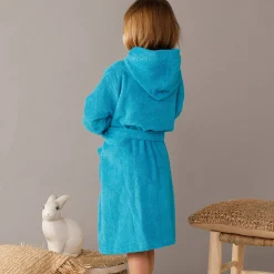 Badjas|Handdoek En Badlaken Kids<Colombine des petits Personaliseerbare badjas met kap in badstof, kinderen turkoois