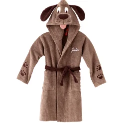 Badjas|Handdoek En Badlaken Kids<Colombine des petits Personaliseerbare "hond" kinderbadjas met kap, katoenen badstof - 340 g/m² chocolade