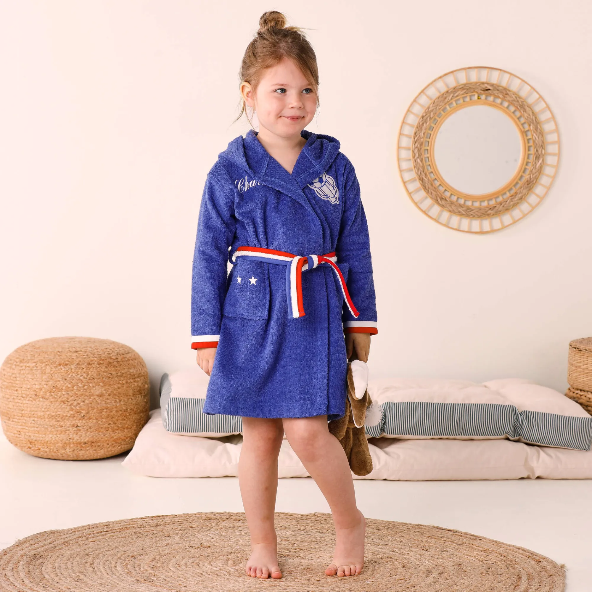 Badjas|Handdoek En Badlaken Kids<Colombine des petits Personaliseerbare "voetbal" kinderbadjas met kap, katoenen badstof - 340 g/m² felblauw