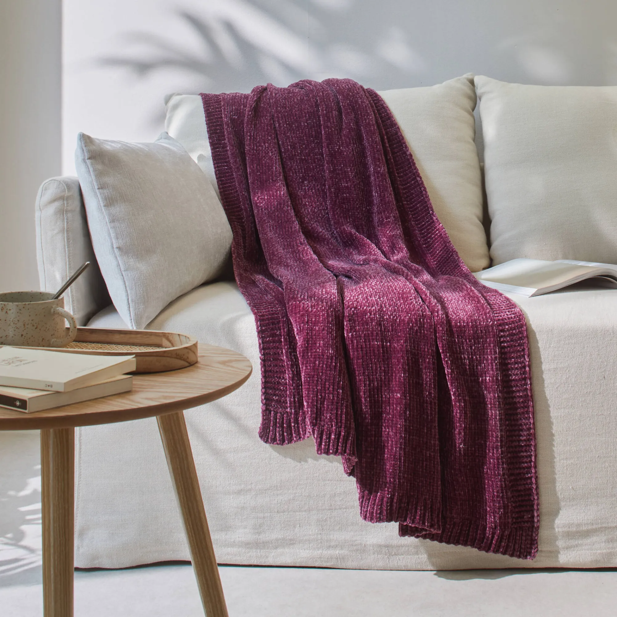 Plaid<Blancheporte Plaid in chenille vijgenkleur
