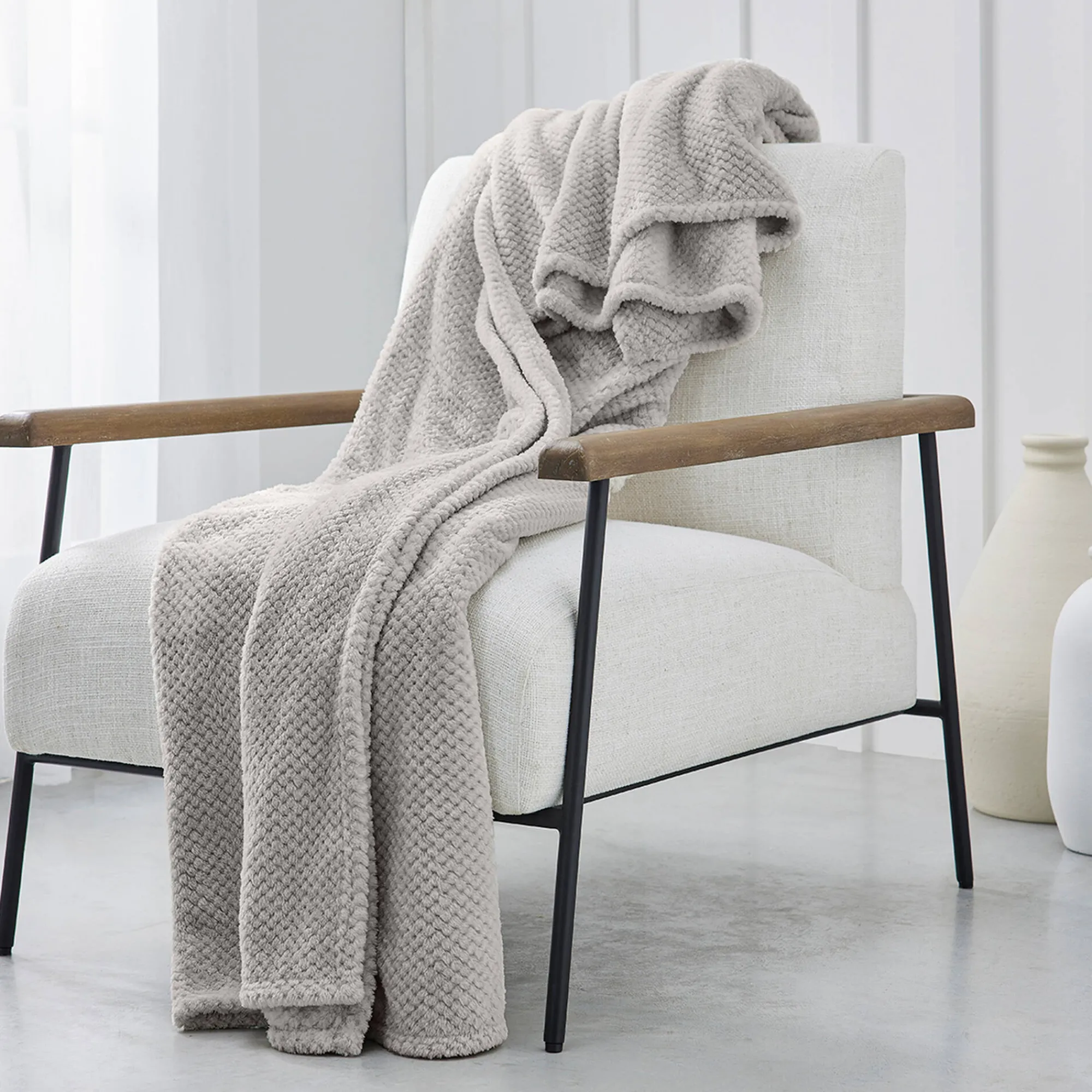 Plaid<Blancheporte Plaid in honingraatfleece beige