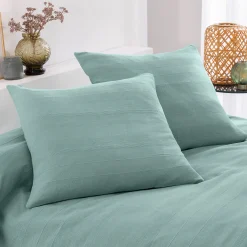 Zeildoekstof<Blancheporte Plaid of sprei, effen katoen met artisanaal weefsel celadon