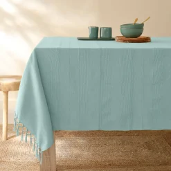 Zeildoekstof<Blancheporte Plaid of sprei, effen katoen met artisanaal weefsel celadon