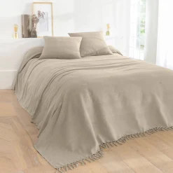 Zeildoekstof<Blancheporte Plaid of sprei, effen katoen met artisanaal weefsel vlaskleur