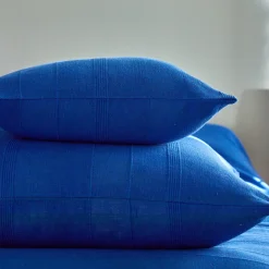Zeildoekstof<Blancheporte Plaid of sprei, effen katoen met artisanaal weefsel blauw