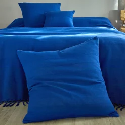 Zeildoekstof<Blancheporte Plaid of sprei, effen katoen met artisanaal weefsel blauw