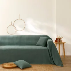Zeildoekstof<Blancheporte Plaid of sprei, effen katoen met artisanaal weefsel grijsgroen