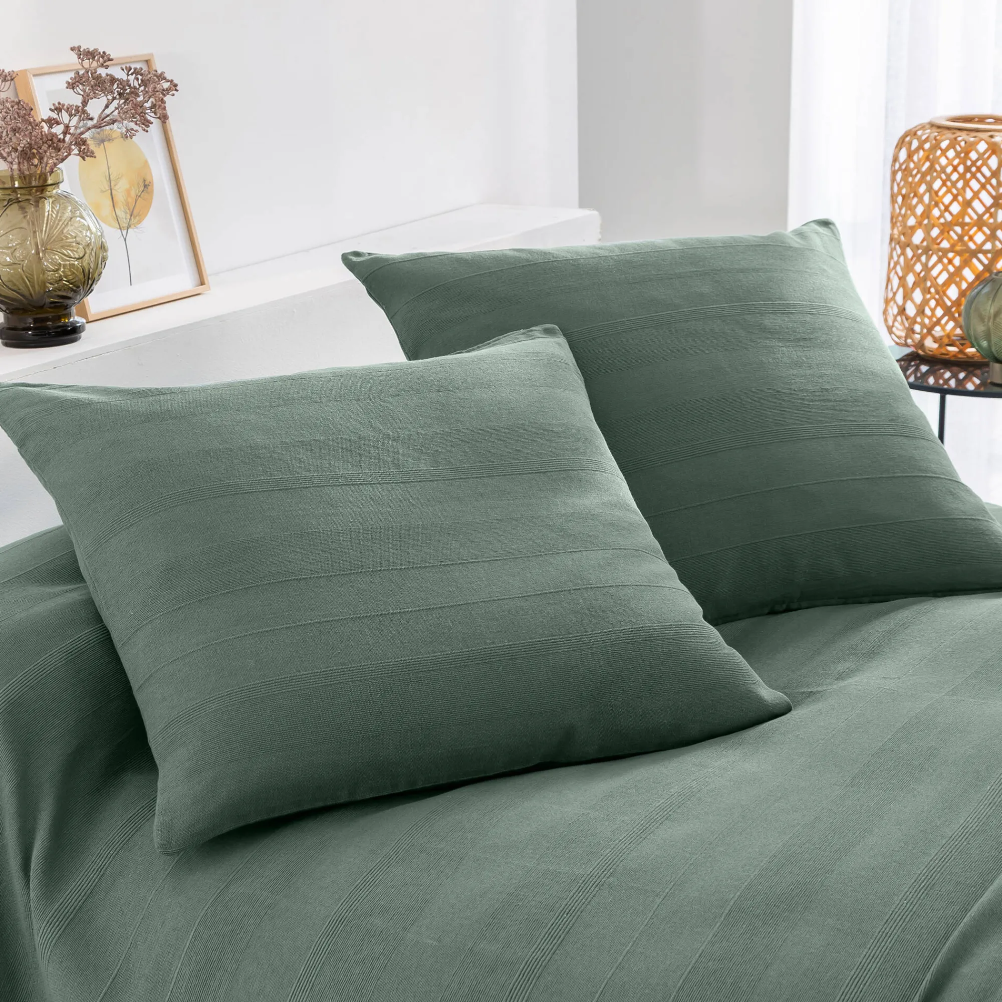 Zeildoekstof<Blancheporte Plaid of sprei, effen katoen met artisanaal weefsel grijsgroen
