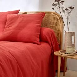 Zeildoekstof<Blancheporte Plaid of sprei, effen katoen met artisanaal weefsel terracotta