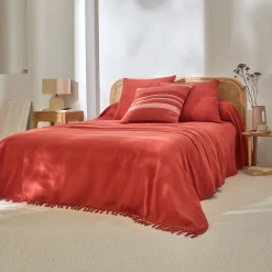Zeildoekstof<Blancheporte Plaid of sprei, effen katoen met artisanaal weefsel terracotta