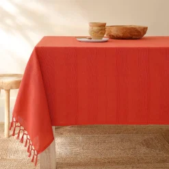 Zeildoekstof<Blancheporte Plaid of sprei, effen katoen met artisanaal weefsel terracotta
