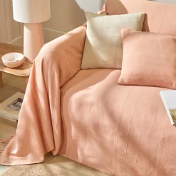 Zeildoekstof<Blancheporte Plaid of sprei, effen katoen met artisanaal weefsel roze