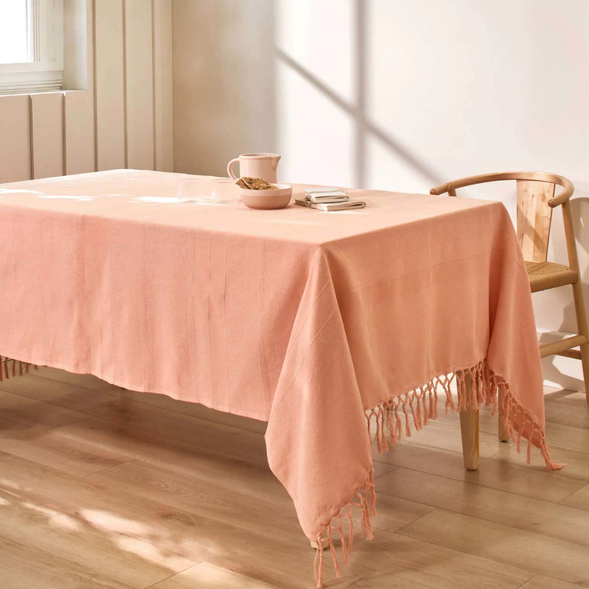Zeildoekstof<Blancheporte Plaid of sprei, effen katoen met artisanaal weefsel roze
