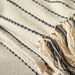 Zeildoekstof<Blancheporte Plaid of zitbanksprei in artisanaal weefsel naturel / zwart
