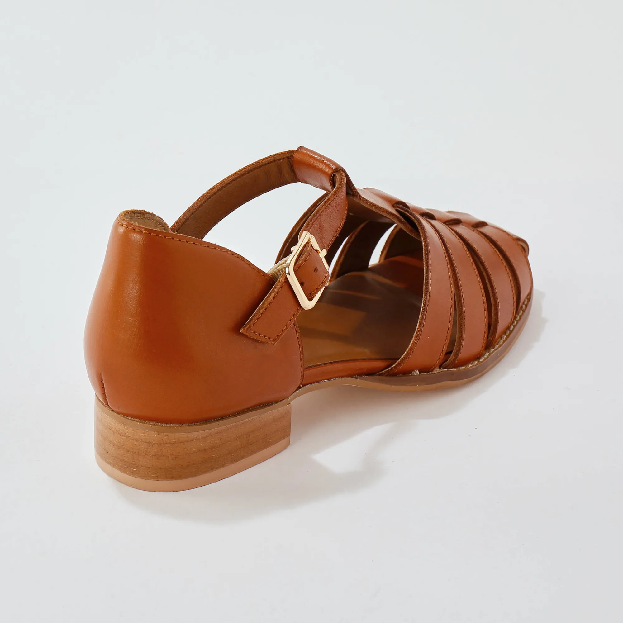 Sandalen En Espadrilles|Schoenen<Blancheporte Platte, leren sandalen karamel