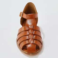 Sandalen En Espadrilles|Schoenen<Blancheporte Platte, leren sandalen karamel